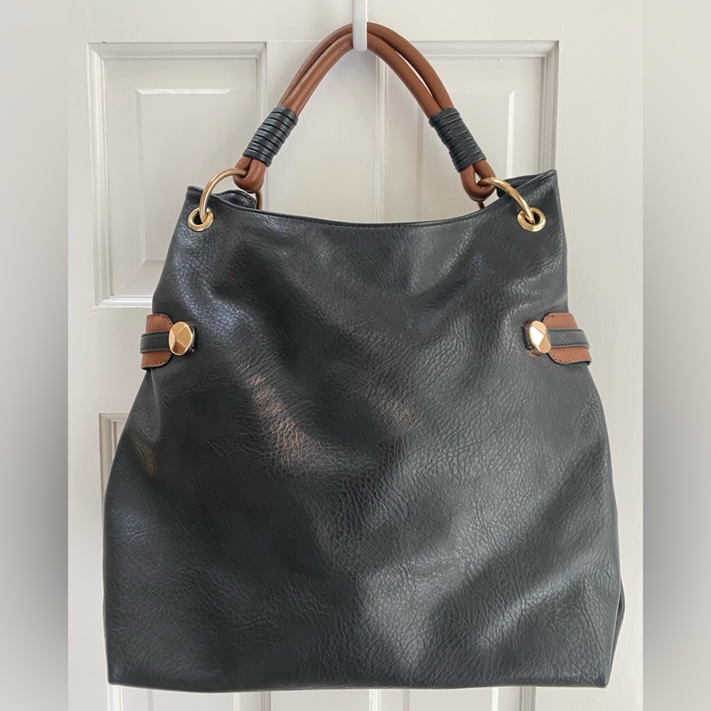 Black leather satchel bag
